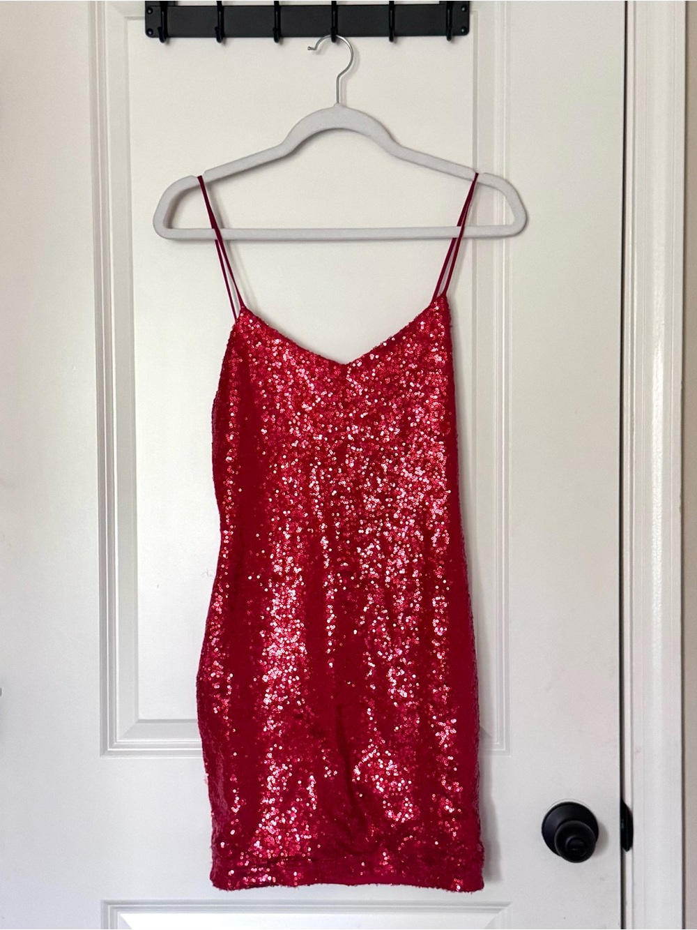 Red Sequin Mini Dress with Spaghetti Straps